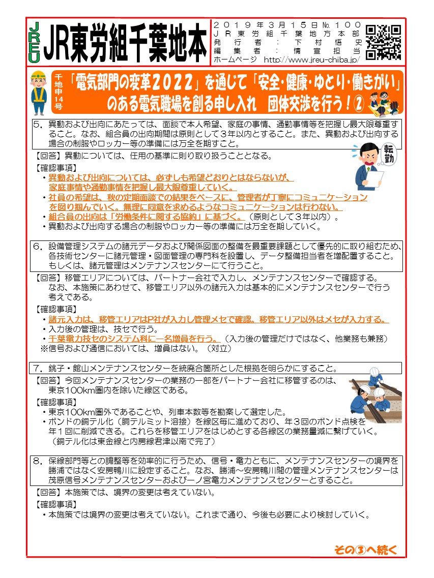 【地本交渉】申14号「電気部門の変革2022」を通じて「安全・健康・ゆとり・働きがい」のある電気職場を創る申し入れ　団体交渉を行う！②