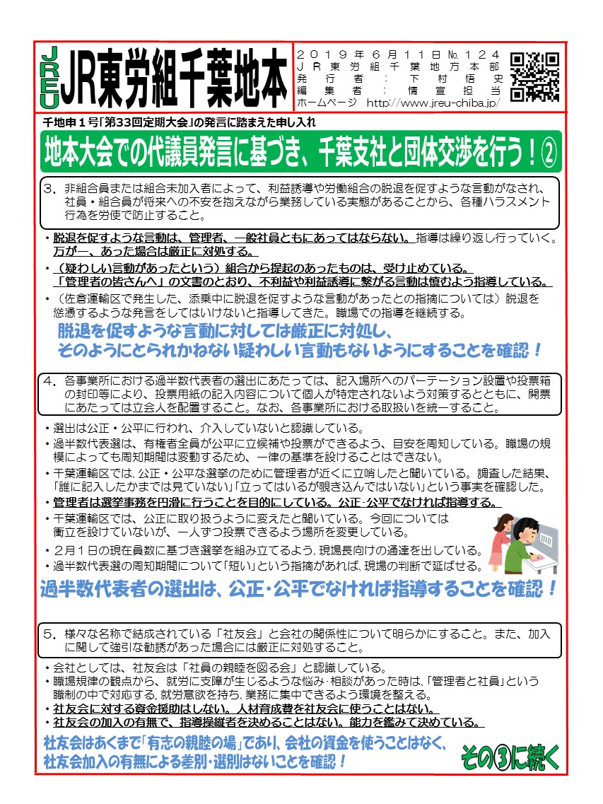 【地本交渉】地本大会での発言に基づき、千葉支社と団体交渉を行う！②