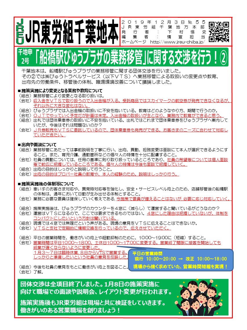 「船橋駅びゅうプラザの業務移管」に関する団体交渉を行いました！その②