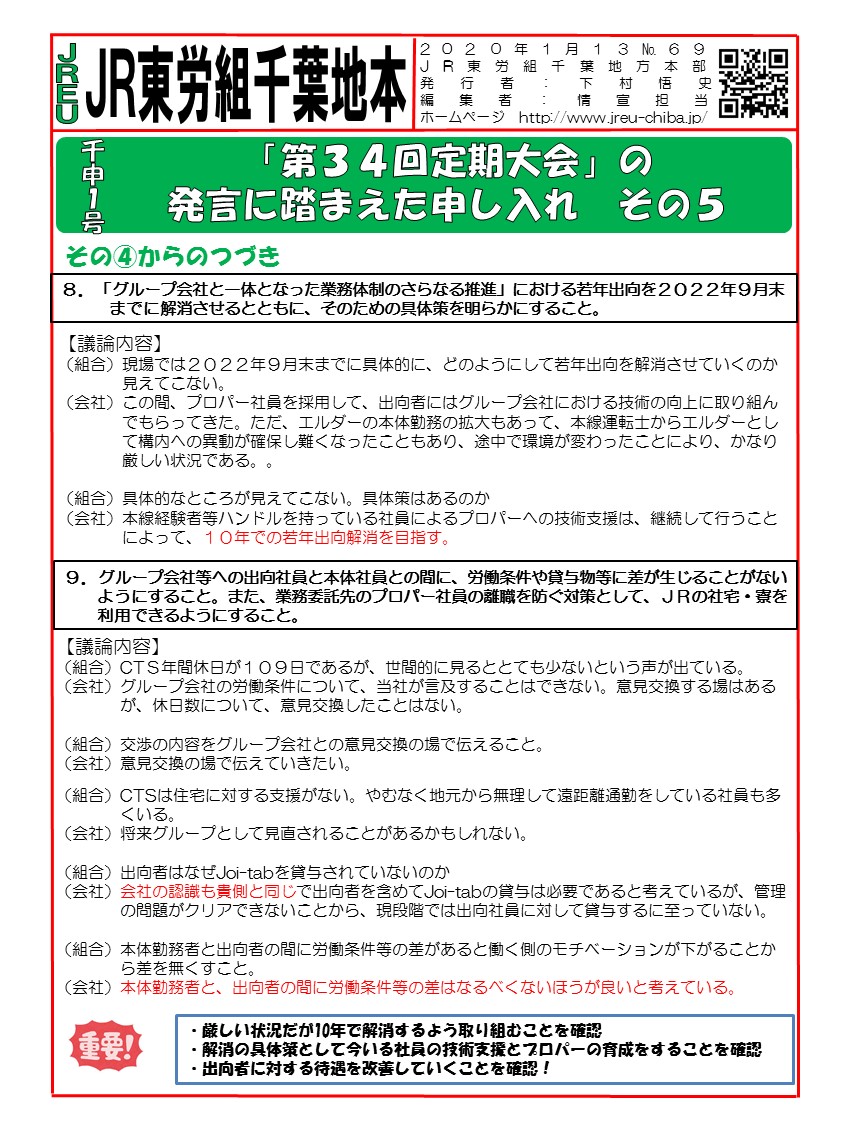 申1号「第34回定期大会」の発言に踏まえた申し入れ　その5