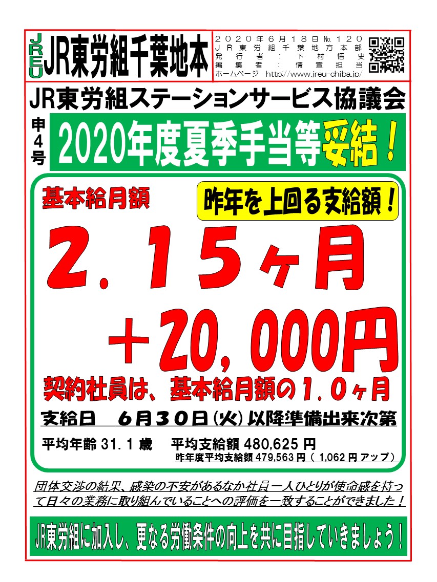 【JESS協議会】2020年度夏季手当等　妥結！