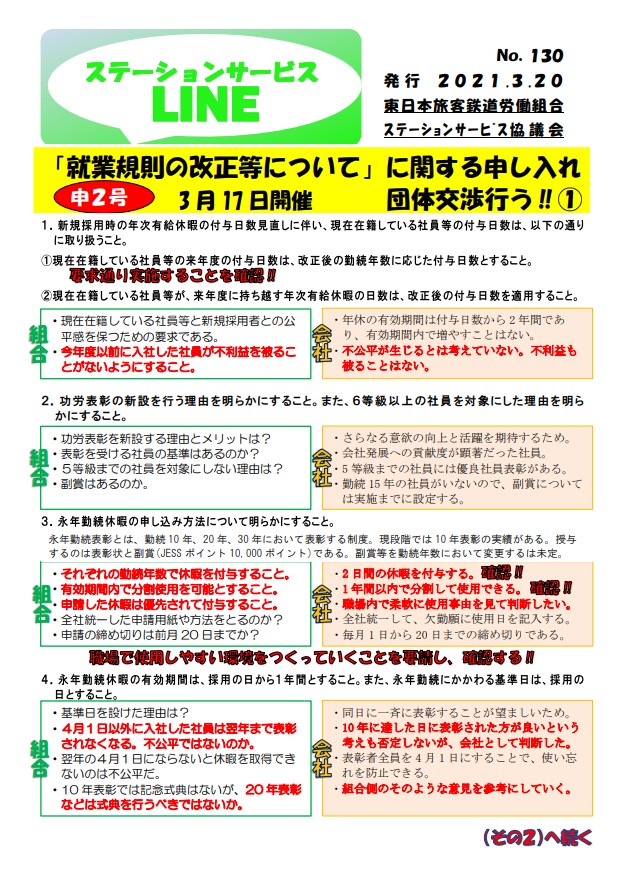 【ステーションサービス協議会】就業規則の改正団体交渉その①