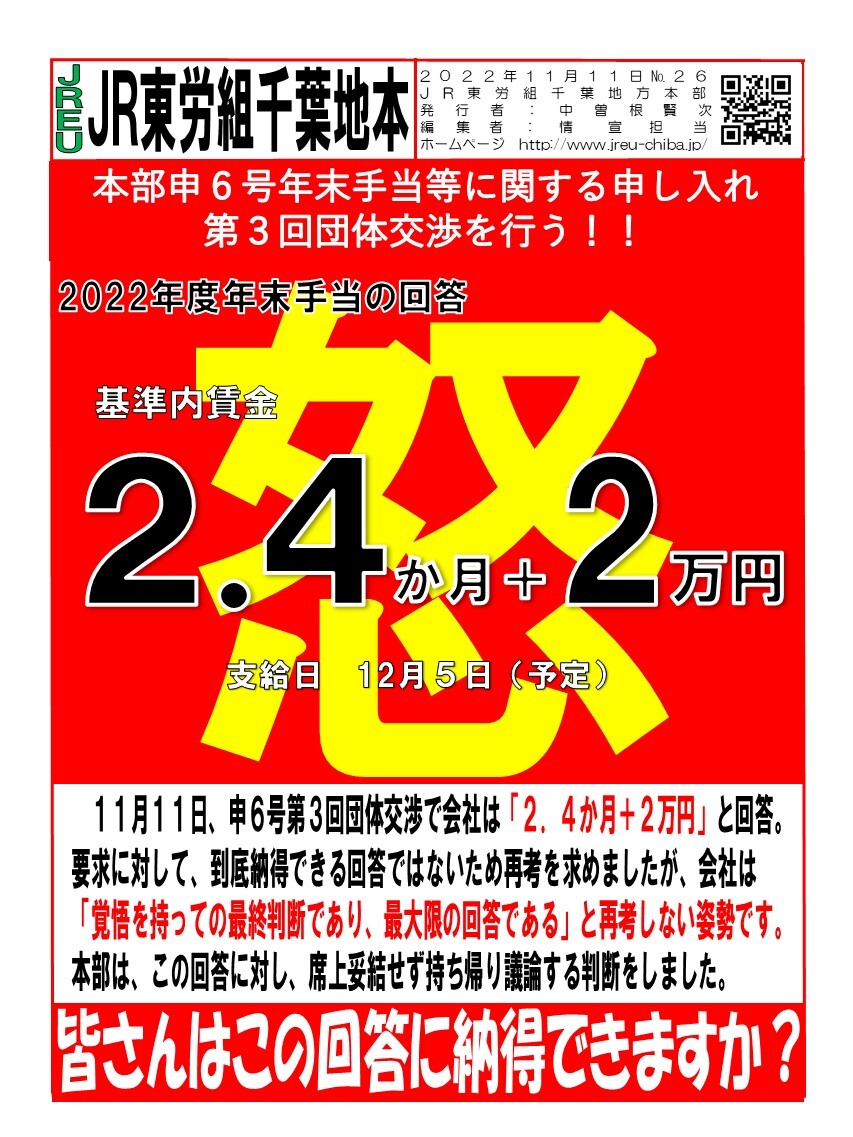 情報第026号　2022年末手当の会社回答！